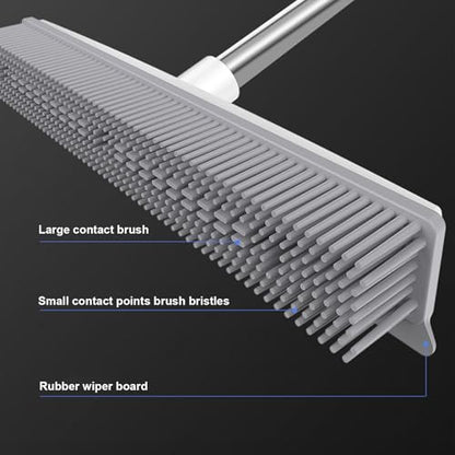 Pet Hair Rubber Broom 2-in-1 Long Handle with Squeegee Lightweight Fur Remover Brush Ergonomic Grip Multi-Surface Cleaning Brush Suitable for Daily Cleaning Work B - color: B