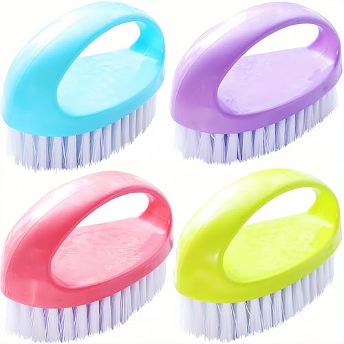 Small Scrub Brush for Cleaning - 4 Pack Scrubbing Brushes with Stiff Nylon Bristles Heavy Duty Cleaning Brush Multi-Purpose Scrub Brushes for Household Cleaning-Small Size - color: Green, Blue, Red, Purple