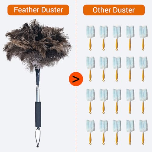 Ostrich Feather Duster for Electronics, Keyboard – Soft Dusting Tool for Screen, Fragile Items, Office, Home Cleaning (A12- Black Handle) - color: Black-a1