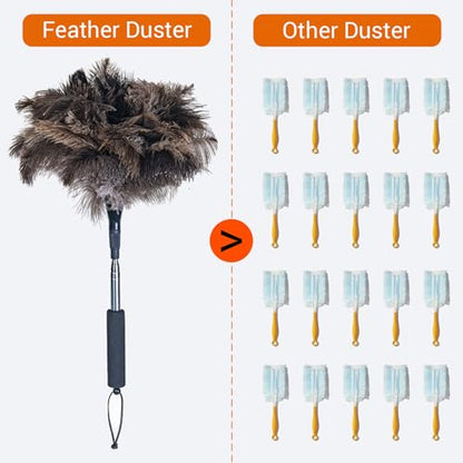 Ostrich Feather Duster for Electronics, Keyboard – Soft Dusting Tool for Screen, Fragile Items, Office, Home Cleaning (A12- Black Handle) - color: Black-a1