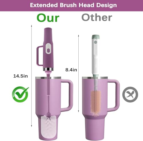 5 in 1 Electric Bottle Brush Cleaner Compatible Stanley Bottle Brush Straw Cleaner Multifunction Rechargeable IPX6 Waterproof Extra Long Design for Stanley Cup, Sports Bottle and More (Purple-1) - color: Purple-1