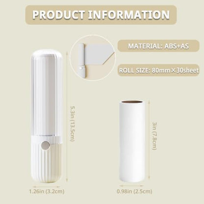 Compact Lint Roller with 150 Sheets - Portable Pet Hair Remover for Clothes, Furniture, Home & Travel - 1 Roller + 4 Refills (White) - color: White