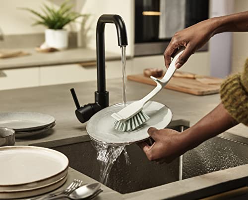 Joseph Joseph Edge Dish Brush with Integrated Sink Rest, Light Stone/Sage - color: Stone/Sage