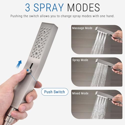 G-Promise All Metal Handheld Shower Set with 3-Function Showerwand, included Handheld Holder to Control on/off Switch and 71 Inch Tangle-Free Stainless Steel Hose Brushed Nicke - color: Brushed Nickel