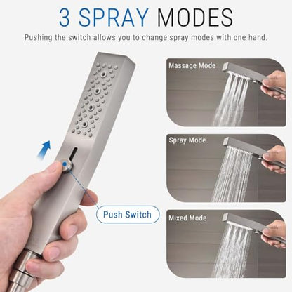 G-Promise All Metal Handheld Shower Set with 3-Function Showerwand, included Handheld Holder to Control on/off Switch and 71 Inch Tangle-Free Stainless Steel Hose Brushed Nicke - color: Brushed Nickel