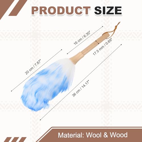 uxcell Wool Duster, 14.2" Natural Feather Cleaner Household Cleaning Duster with Solid Wooden Handle for Cleaning Fans Window Blinds Shelves Furniture, White Blue - color: White Blue, size: 14.2"