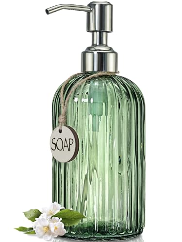 JASAI 18Oz Green Soap Dispenser with Rust Proof Pump, Refillable Bathroom Soap Dispenser with Thick Glass, Kitchen soap Dispenser for Dish soap, Hand Soap, Lotion, Body Wash. - color: Forest Green