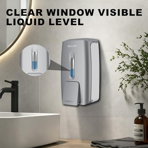 800ml Manual Soap Dispenser Wall Mount with Lock for Bathroom Kitchen 27fl oz Liquid Sanitizer ABS Silver No Drill, 9088 - color: Silver