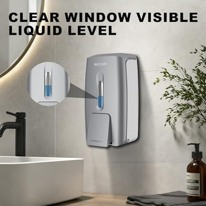 800ml Manual Soap Dispenser Wall Mount with Lock for Bathroom Kitchen 27fl oz Liquid Sanitizer ABS Silver No Drill, 9088 - color: Silver