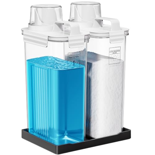 Laundry Detergent Dispenser for Laundry Room,94oz Fabric Softener Dispenser,Liquid Laundry Detergent Container,Laundry Detergent Organizer for Laundry Room Organization,2 Pack with Black Tray - color: 2p With Black Tray