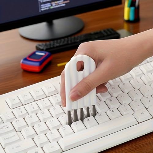 2 Pack Multi-Use Gap Cleaning Brush, Portable Keyboard & Cup Lid Cleaner, Dual-Purpose Nylon Bristle Brush for Keyboards, Water Bottle Lids, Car Gaps & Small Crevices (White)