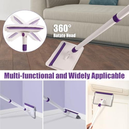 Baseboard Cleaner Tool with Handle, 60" Extendable Long Handle Baseboard Cleaner with 5 Reusable Pads for Baseboards Cleaning, Ceiling, Wall, Floor, Bathroom Kitchen - size: Purple