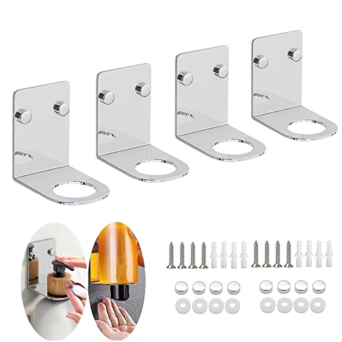 BiJun Soap Bottle Dispenser Holder Wall Mounted, Hand Pump Bottles Dispenser Stand Hanging Rack Shampoo Standing Shelf Storage Holder Bracket for Bathroom Kitchen (Silver 4 Pack) - color: Silver 4 Pack