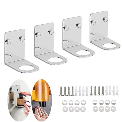 BiJun Soap Bottle Dispenser Holder Wall Mounted, Hand Pump Bottles Dispenser Stand Hanging Rack Shampoo Standing Shelf Storage Holder Bracket for Bathroom Kitchen (Silver 4 Pack) - color: Silver 4 Pack