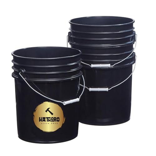5 Gallon Food Grade Plastic Bucket, Open Head Pail with Handle, 12-3/8 in Diameter x 14-3/4 in Height (Black, 6 Pack) - color: Black, size: 6 Pack