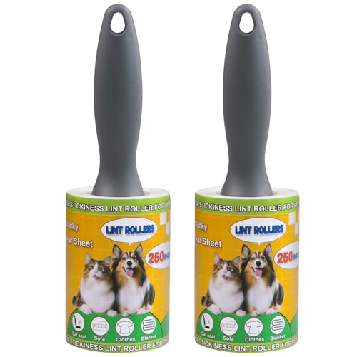 Lint Roller Pet Hair Value Pack of 500 Sheets, Extra Sticky Lint Remover for Dog & Cat Fur, Clothes, Furniture, Couches Reusable Rollers for Fuzz, Fluff & Hair (White, 2 Count / 500 Sheets) - color: White, size: 2 Count / 500 Sheets