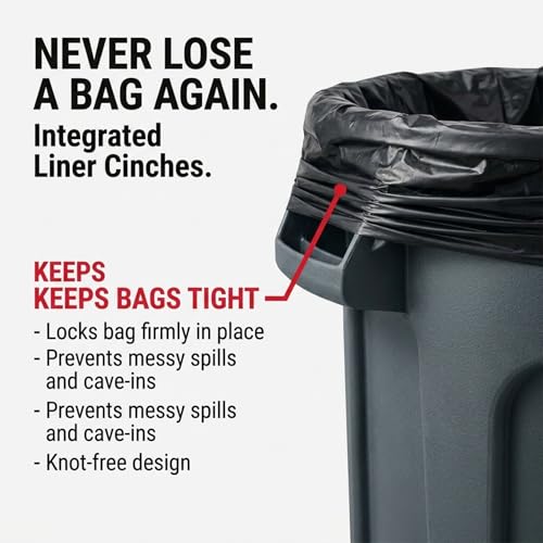 Kleen Commercial Brute Heavy-Duty Round Trash Can, 44-Gallon, Gray, Utility Garbage Container, Landscapers/Construction Sites/Restaurants/Offices/Warehouses Made in USA - size: 44 Gallon