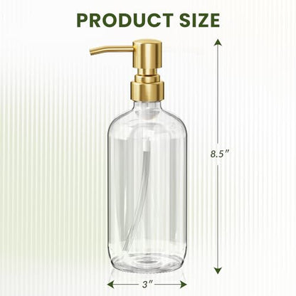 AmazerBath Soap Dispenser, 2 Pack Glass Soap Dispenser with Pump Stainless Steel, 17 Oz Clear Gold Hand Soap Dispensers for Bathroom and Kitchen - color: Cear & Gold