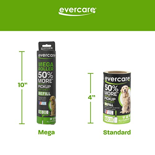 Evercare Ultra Sticky Pet Mega Lint Roller Value Pack, Manual Clothes & Furniture Cleaner with Handle and 2 Refills, 50 Sheets Each - size: Roller w/ 2 Refills (125 Sheet Count), style: Pet Mega Lint Roller + 2 Refills