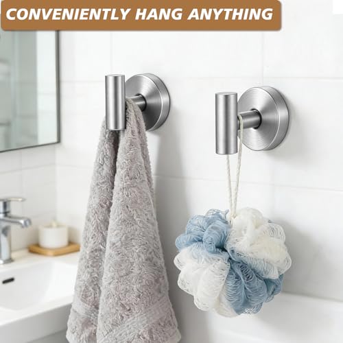 Suction Cup Hooks, Removable Shower Hooks, Brushed Nickel, 2-Pack | No Wall Damage | Strong Hold on Tile, Glass & Mirrors | Kitchen & Bathroom Use | Perfect for Towels, Loofahs, Robes & Coats - style: Brushed Nickel