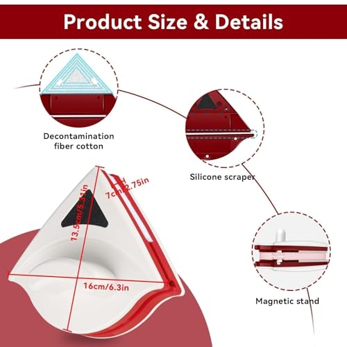 Magnetic Window Cleaner, Double Sided Window Cleaner with Abs Plastic Shell Rubber Magnetic Glass Wiper Adjustable Magnetic Washing Brush Equipment for Home High Rise Window(Red)