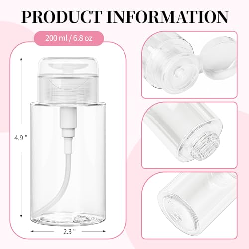 3 Pack Push Down Pump Bottle Dispenser for Makeup Remover, Facial Toner, Micellar Water, Alcohol, Nail Polish Remover Empty Push Top Bottles Containers 6.7oz/200ML - size: 6.7oz/200ml