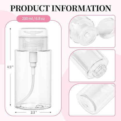 3 Pack Push Down Pump Bottle Dispenser for Makeup Remover, Facial Toner, Micellar Water, Alcohol, Nail Polish Remover Empty Push Top Bottles Containers 6.7oz/200ML - size: 6.7oz/200ml