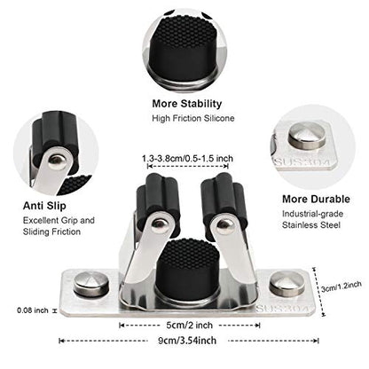 Mop and Broom Holder Wall Mount, 2PCS Heavy Duty Stainless Steel Broom Hanger Wall Mounted Broom Organizer Garage Organization Tool Organizer Storage for Laundry Room Home Garden Garage