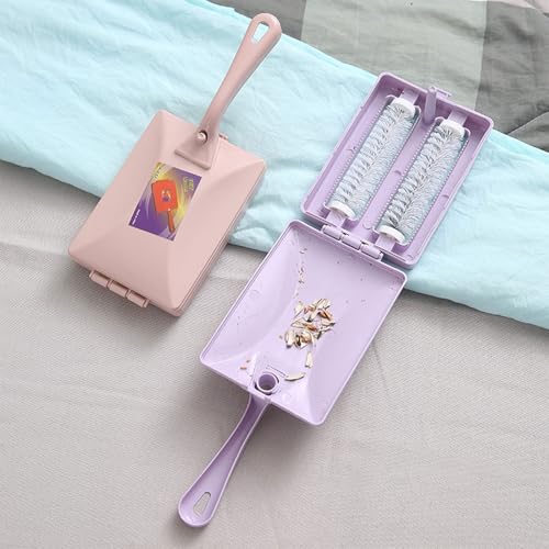 Handheld Double Roller Carpet Brush - Multi-Functional Portable Pet Hair Remover with Crumb Collector, Manual Dust Sweeper for Bed Desktop Carpet Pet Hair (Blue) - color: Blue