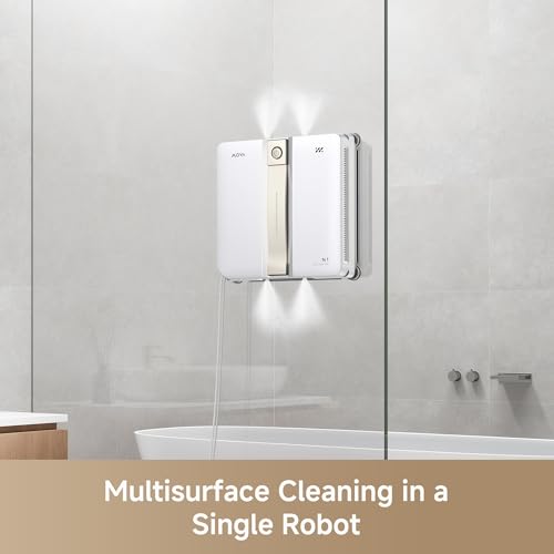 Mova N1 Window Cleaning Robot, Compact Dual-Spray Window Cleaner, 8000Pa Suction, 12-Level Safety Protection, Intelligent Path Planning, 6 Cleaning Modes, for Windows Glass Tiles & Marble, White - color: White