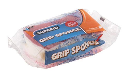 Superio Scrub Sponge with Grip (2 Pack) Heavy Duty Duel Sided Kitchen Sponge Cellulose Kosher Easy to use Dish wash Sponge (Red/Pink) - color: Red