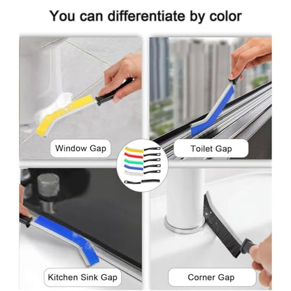 Crevice Cleaning Brush, Multifunctional Gap Cleaning Brush Tools with Hard Nylon Bristles, Ideal for Bathroom, Kitchen, Sink, Window, Black 6Pack