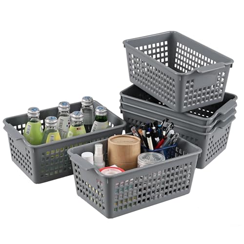 6 Packs Plastic Small Storage Basket, Grey Storage Basket Bins