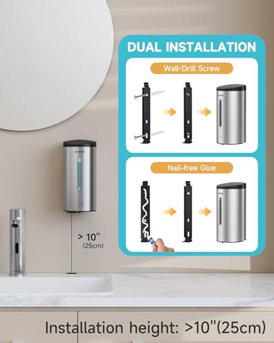 AIKE Automatic Wall Mount Liquid Soap Dispenser, Commercial Stainless Steel with 25oz Large Capacity Save Time Effort and Cost,Model AK1205(Brushed) - color: Brushed Stainless Steel