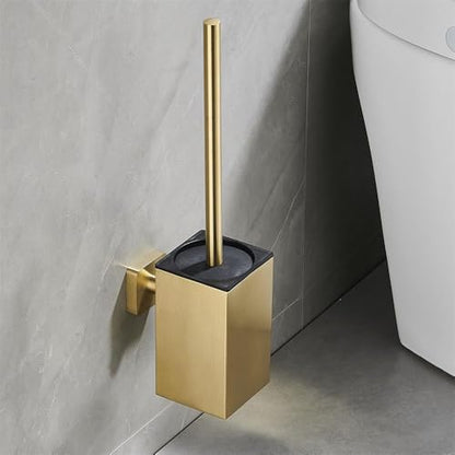 Toilet Brush and Holder Set Wall Mount or Freestanding KWQKEM Modern Toilet Bowl Cleaners Brush and Holder with Lid 304 Stainless Steel (Brushed Gold) - color: Gold, size: Wall Mount