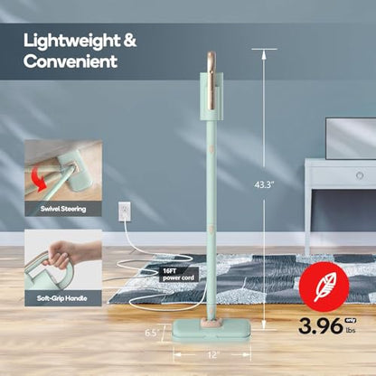 Newbealer Steam Mop & Detachable Handheld Cleaner, 1200W Floor Steamer | 3 Adjustable Levels for Carpet Laminate Hardwood Grout, Carpet Glider, 7 Multi-purpose Accessories & 2 Pads, 250ml Tank - color: Mint Green with 7 brushes