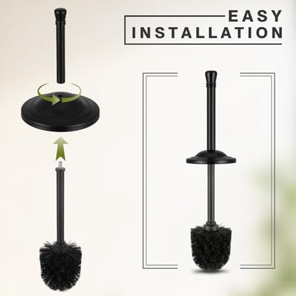 Black Toilet Brush and Holder Set,304 Stainless Steel Toilet Bowl Brush and Holder for Bathroom,Heavy Duty Toilet Brush,Durable Scrubbing Bristles,Splash Resistant,Long Handle - color: Black