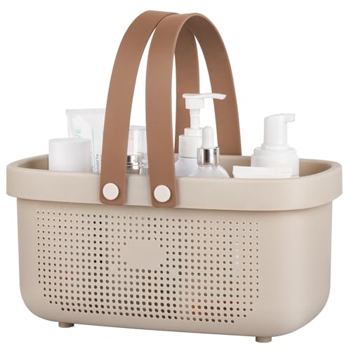 JiatuA Plastic Storage Basket with Handle Portable Shower Caddy Tote Organizer Basket Bin for Bathroom Kitchen Dorm Room Bedroom, Beige - color: Beige, size: Large