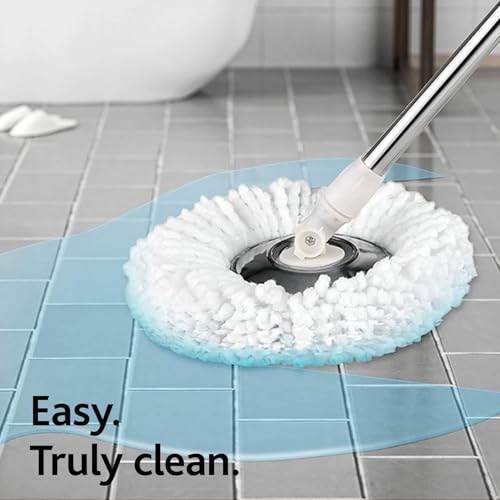 Spin Mop Replacement Handle,360°Spin Mop Pole Handle Replacement Rotating Telescopic Stick for Head Replace, 2 Microfiber Mop,37-to-61 inch Mop Stick Spinning Household Cleaning Accessories for Home