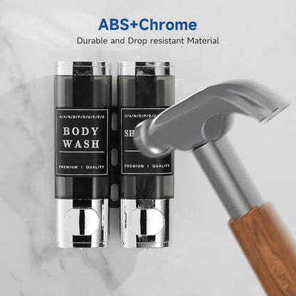 Shower Soap Dispenser 2 Chamber No Drill Wall-Mounted Shampoo Dispenser for Shower Wall Mounted Shower Dispenser for Bathroom Hotel Large Capacity,Chrome1 - color: Chrome 2 Chamber