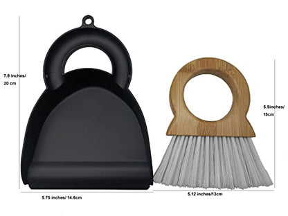 Mini Broom and Dustpan for Housekeeping-Bamboo Handle Small Broom and Dustpan Set Combination Mini Desktop Sweep, Keyboard Cleaning Brush with Shovel Brush,Round Bamboo Handle