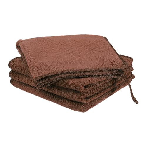 HARFINGTON 4 Pack Microfiber Cleaning Cloth, 8" x 8" Multi-Functional Cleaning Towels Reusable Absorbent Rags with Hook for Car Wash Kitchen Household Window Clean, Brown - color: Brown, size: 8" x 8"