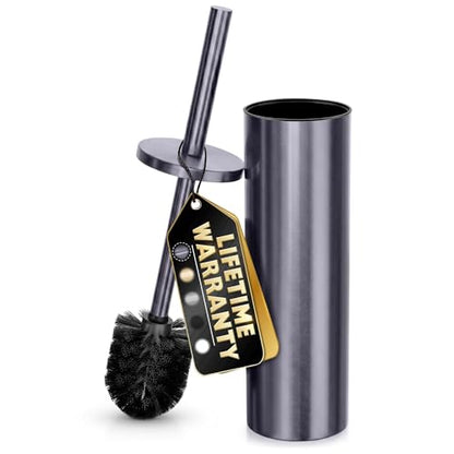 Graphite Metallic Stainless Steel Toilet Brush and Holder Set - Toilet Bowl Brush and Holder with Splash Cover, Sturdy Bristles, Corrosion & Scratch Resistant - Elegant Design, Effective Deep Cleaning - color: Graphite