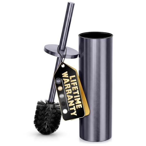 Graphite Metallic Stainless Steel Toilet Brush and Holder Set - Toilet Bowl Brush and Holder with Splash Cover, Sturdy Bristles, Corrosion & Scratch Resistant - Elegant Design, Effective Deep Cleaning - color: Graphite