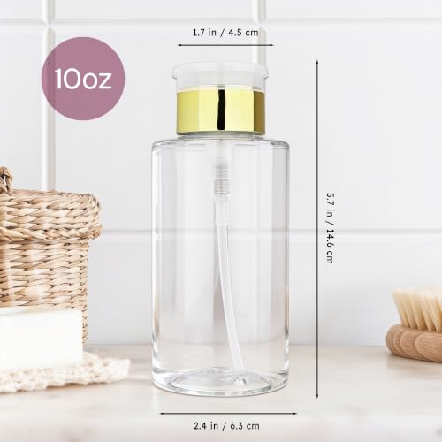 10oz PANA Gold Push-Down Dispenser Bottle - 1 Bottle - Empty Refillable Pump Bottle for Nail Polish Remover Liquid Lotion Cream - color: Gold, size: 10 Ounce - 1 Bottle