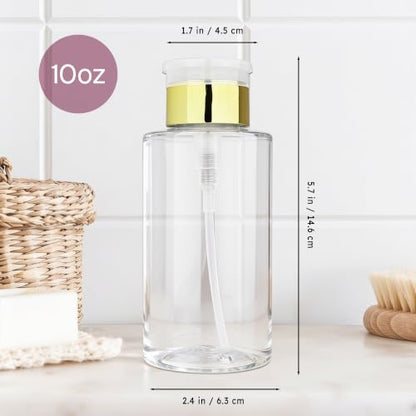 10oz PANA Gold Push-Down Dispenser Bottle - 1 Bottle - Empty Refillable Pump Bottle for Nail Polish Remover Liquid Lotion Cream - color: Gold, size: 10 Ounce - 1 Bottle