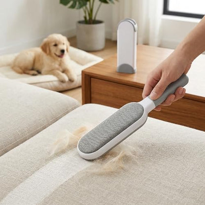 Double Sided Pet Hair Remover Brush, Reusable Lint Brush for Clothes Furniture and Carpet, Fabric and Fur Cleaning Tool, Portable Lint Roller Alternative for Home Travel Daily Use, Grey
