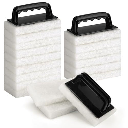 18 Pack Handled Bath Scrubber Set Bathtub Scouring Pad 15 Non-Scratch Bathroom Scrubbing Pads with 3 Handles Reusable Cleaning Sponge for Cleaning Shower Tile Sink Pool Areas