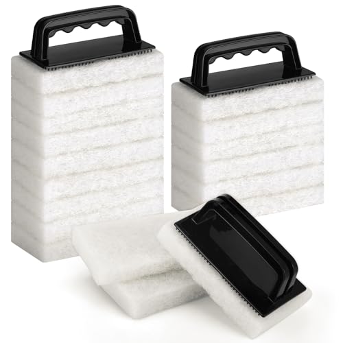 18 Pack Handled Bath Scrubber Set Bathtub Scouring Pad 15 Non-Scratch Bathroom Scrubbing Pads with 3 Handles Reusable Cleaning Sponge for Cleaning Shower Tile Sink Pool Areas
