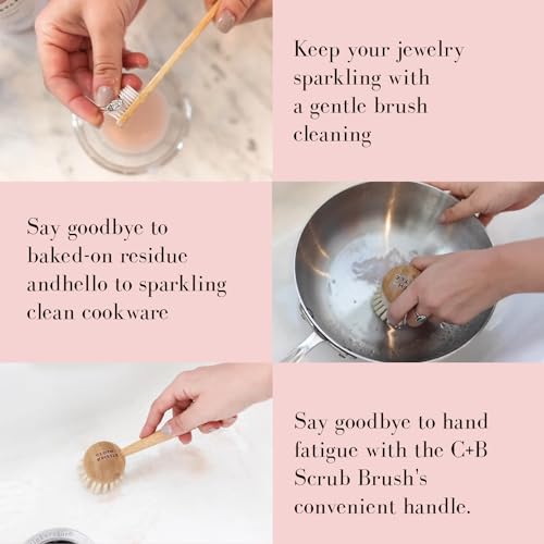 CLOTH & BRISTLE Bamboo Cleaning Brush Combo Set, Versatile Dish Scrub, Pot, and Detail Brushes for Kitchen, Grout, and Household Cleaning, Sustainable Bamboo Handles, Wooden, 197644993802